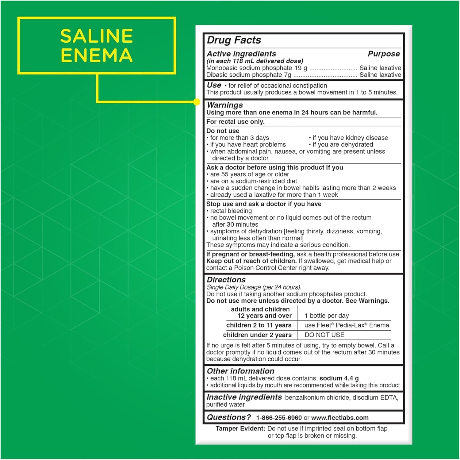 Laxative Saline Enema, Constipation Relief for Adults, Fast-Acting Prefilled Enema Kit, 4.5 Fl Oz, 2 Bottles