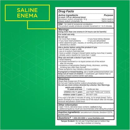 Laxative Saline Enema, Constipation Relief for Adults, Fast-Acting Prefilled Enema Kit, 4.5 Fl Oz, 2 Bottles