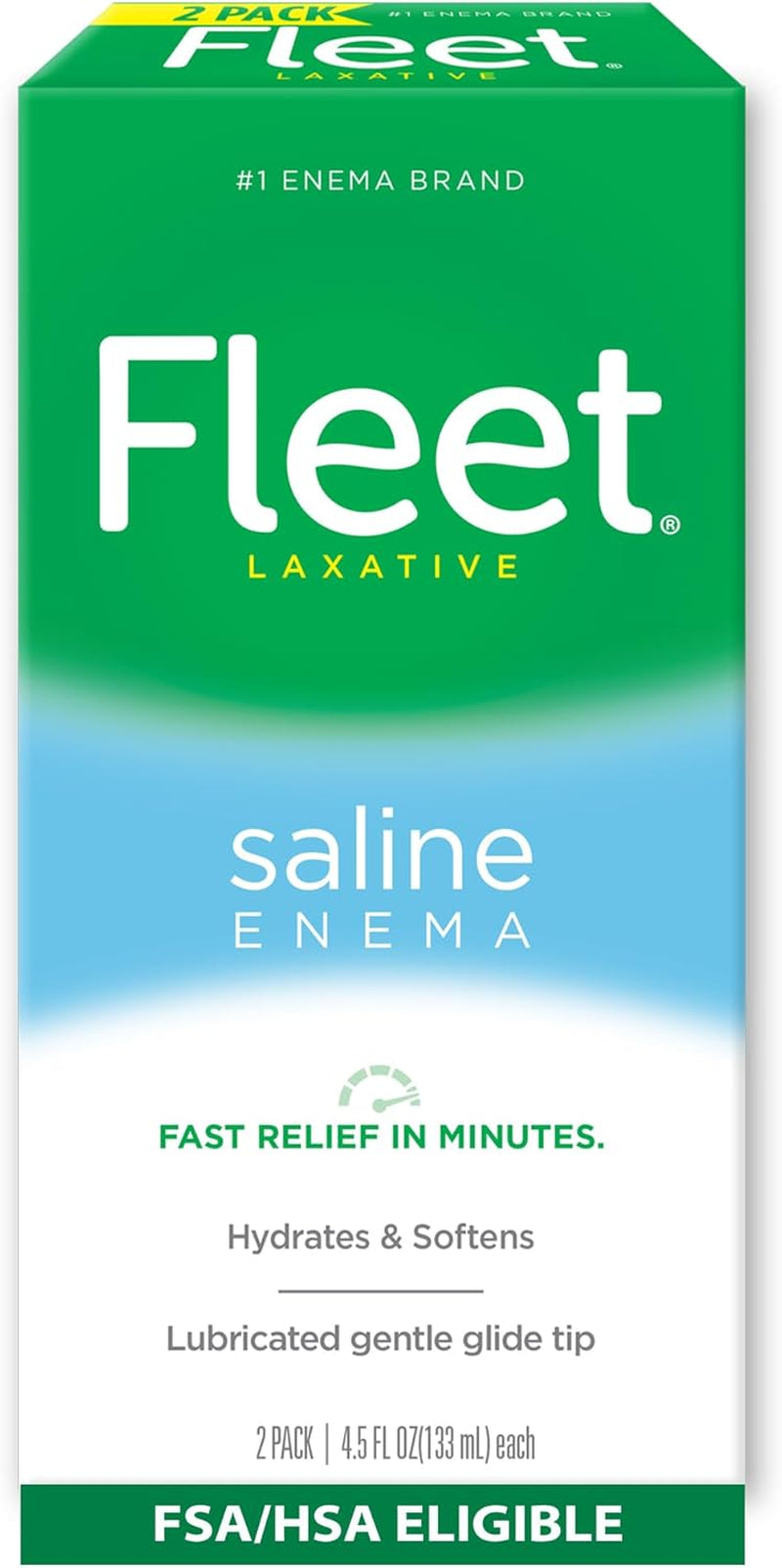 Laxative Saline Enema, Constipation Relief for Adults, Fast-Acting Prefilled Enema Kit, 4.5 Fl Oz, 2 Bottles